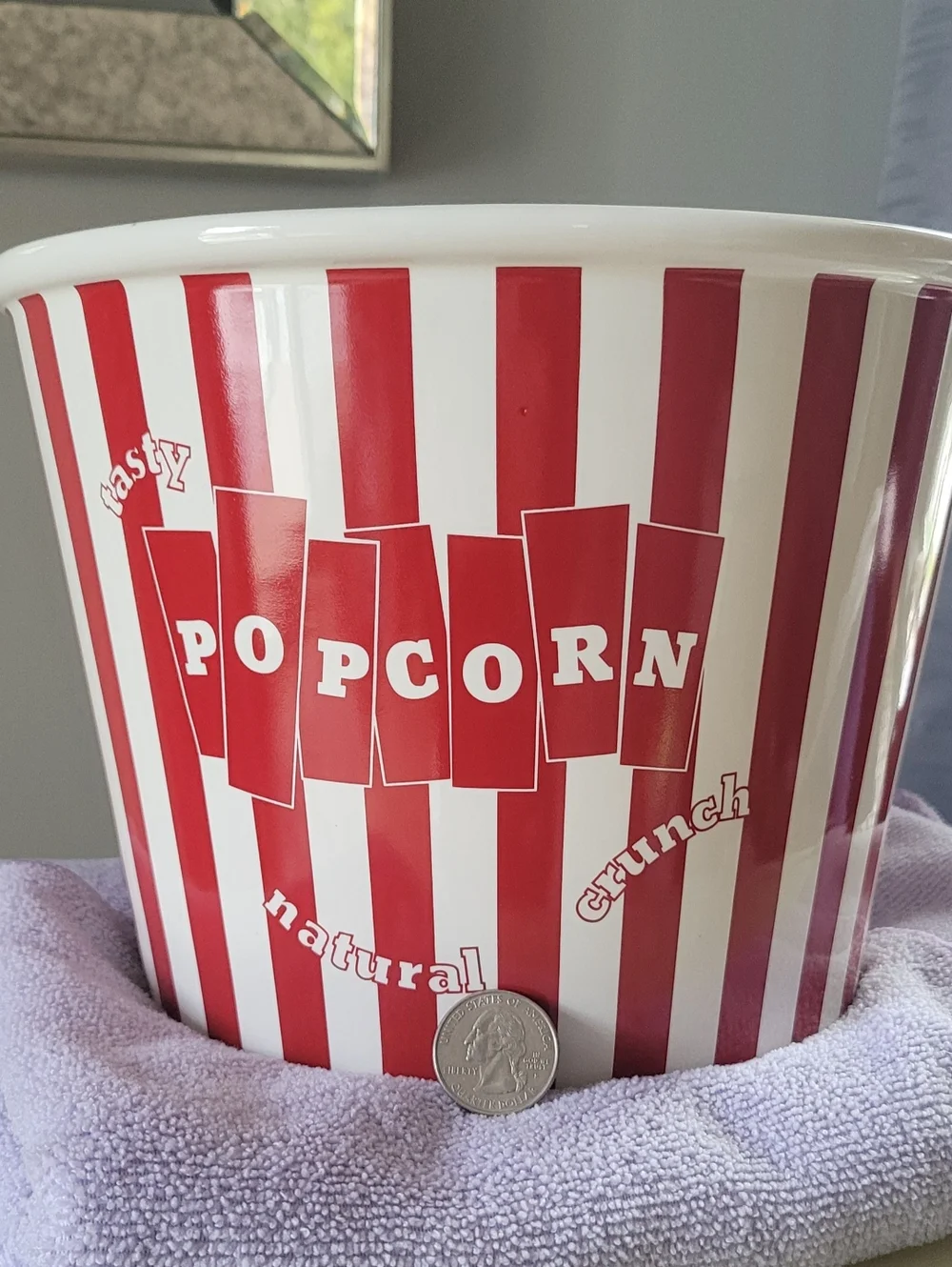 Vintage Williams & Sonoma Ceramic 9x7 Popcorn Bowl/bucket, Red and White Striped